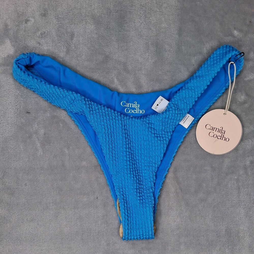 NWT Camila Coelho Bottom Bikini Swimsuit Blue Textured Size S